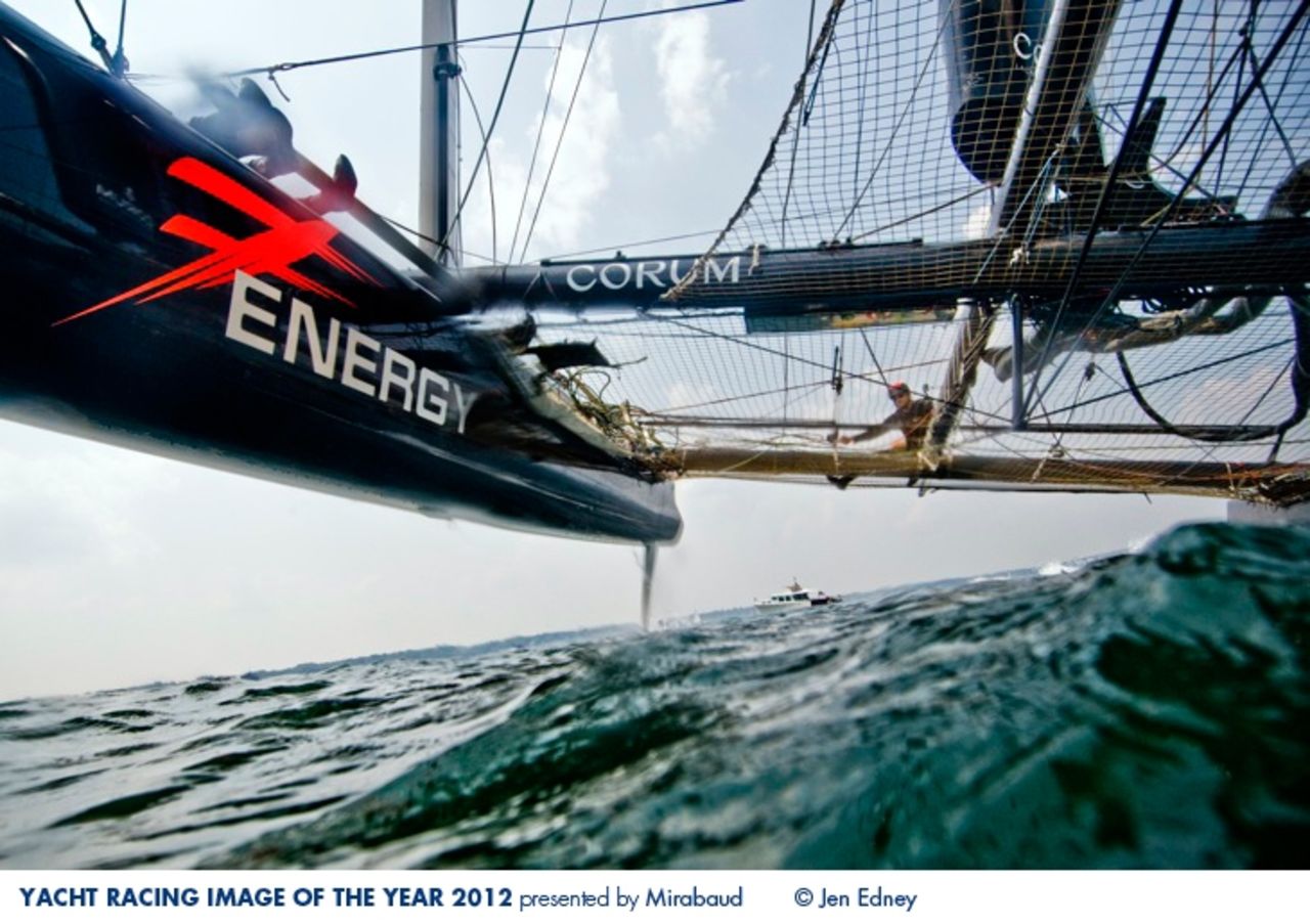 Photographer Jen Edney gets down low to take this unusual angle of  Team France training ahead of the America's Cup.