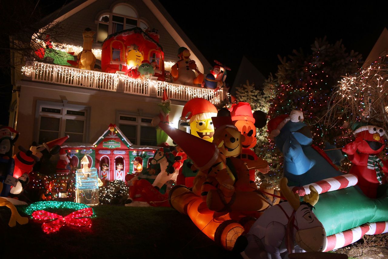 The Dyker Heights neighborhood in Brooklyn, New York is famous for its ostentatious Christmas decorations and light displays. Neighbors try and out-do each other with holiday decorations.