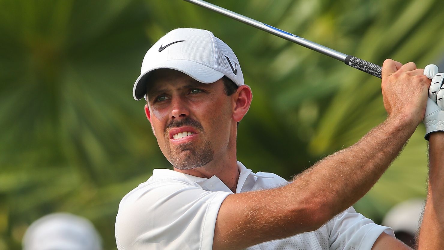 Charl Schwartzel plays a tee shot during his second round as he claimed the halfway lead at the Thailand Open.