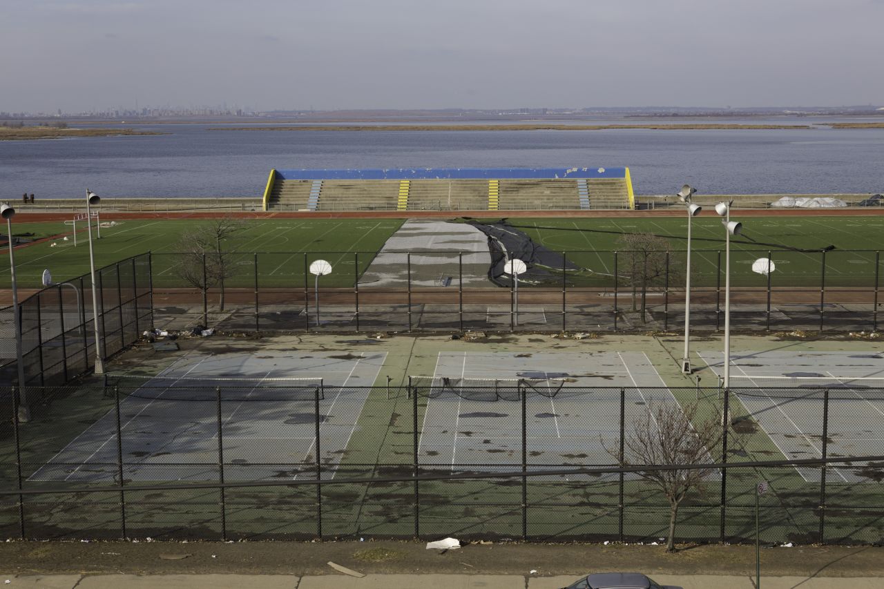 Athletic fields across the street from Ryan Panetta's school, Scholars' Academy, in Queens, remain in disrepair after Superstorm Sandy.<br />