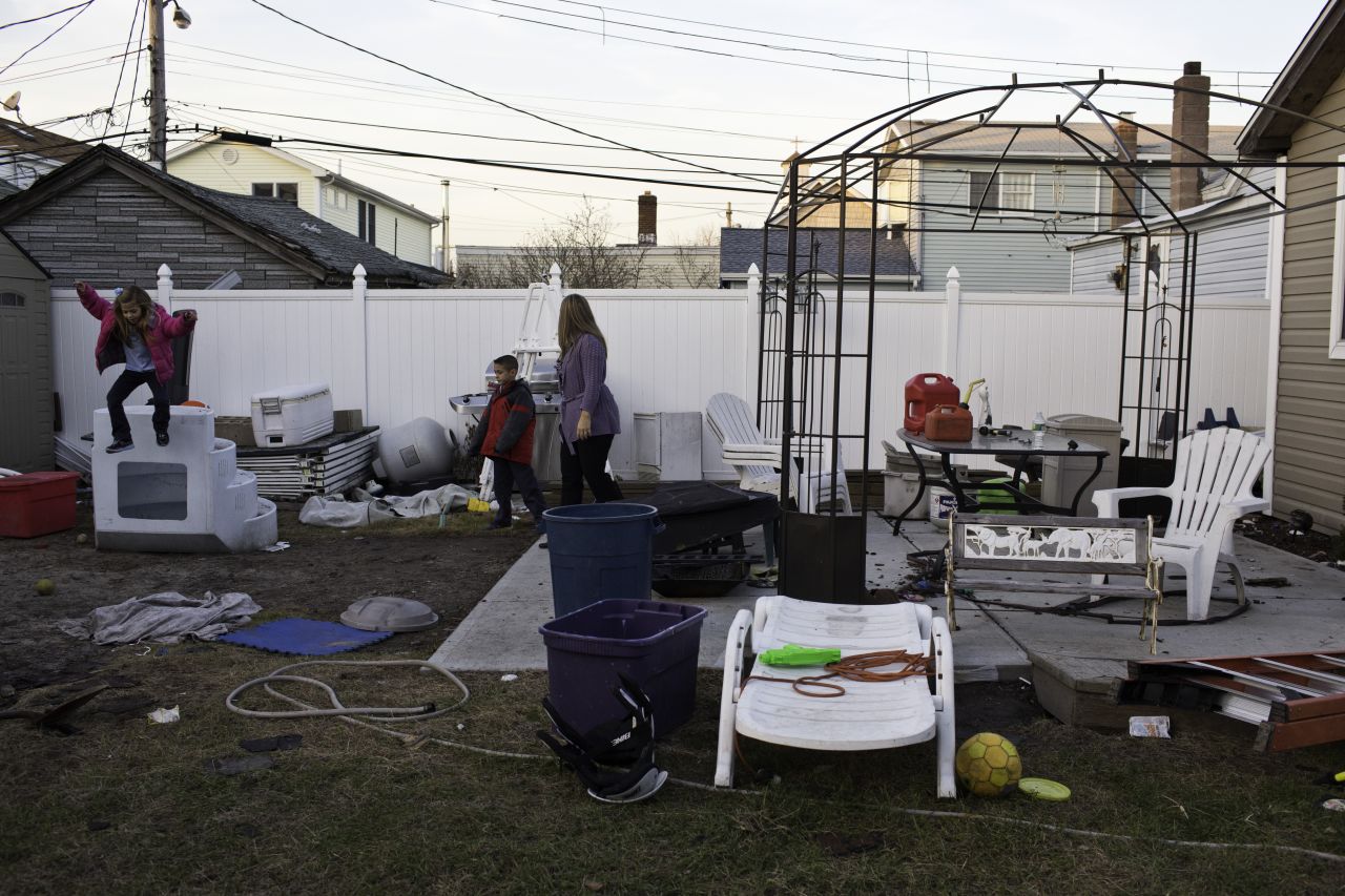 The Panetta family's house is still uninhabitable, and the backyard is in disrepair.
