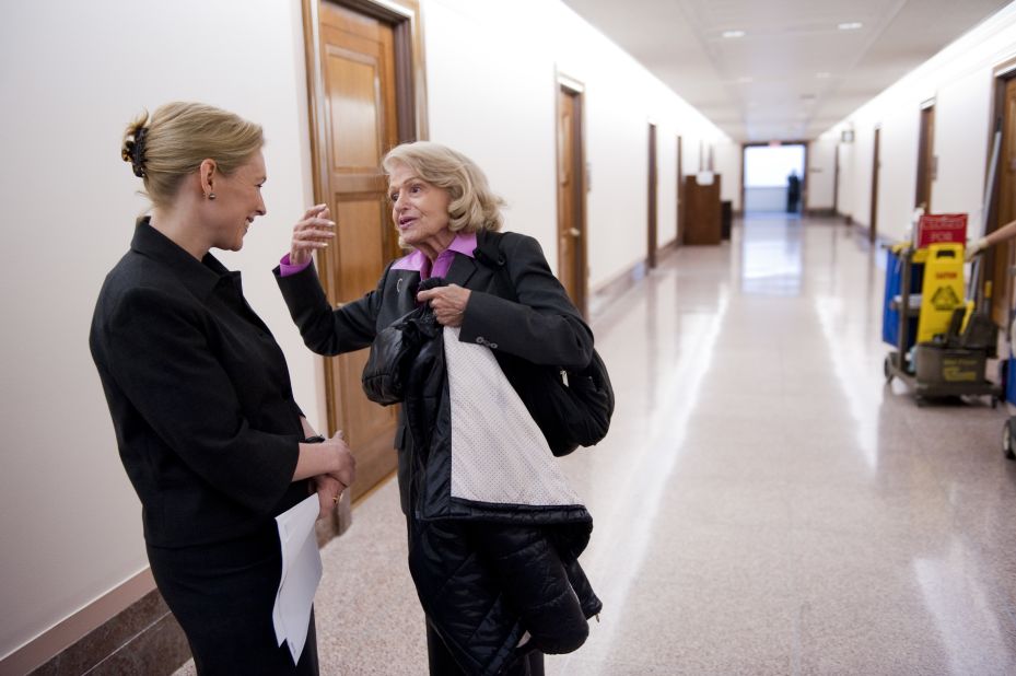 Sen. Kirsten Gillibrand of New York speaking with Windsor before a news conference, and 16 other Democrats introduced a bill to repeal the Defense of Marriage Act in 2011.