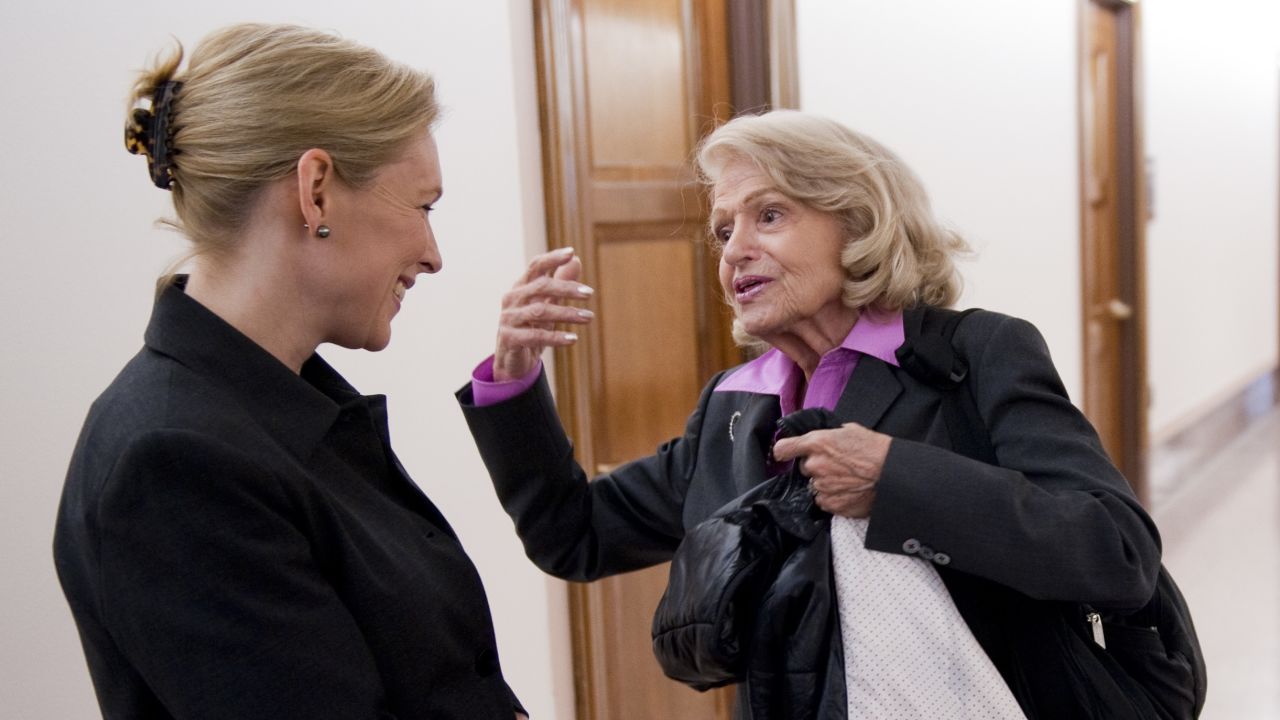 Edith Windsor, right, who is at the center of a Supreme Court case, talks with Sen. Kirsten Gillibrand, D-N.Y., in December. 