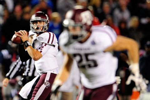 Manziel drops back to pass against the Ole Miss Rebels on October 6.