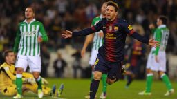 Lionel Messi celebrates after matching Gerd Muller's record of 85 goals in a calendar year, netting in the 16th minute of Barcelona's match against Real Betis in December 2012. Just nine minutes later the Argentina star passed the German's 1972 milestone. 