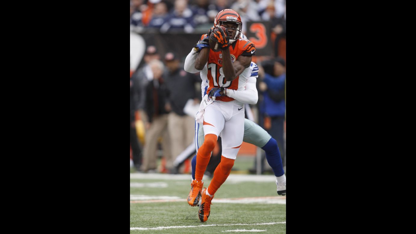 Bengals wide receiver  A.J. Green runs against the Cowboys on Sunday.