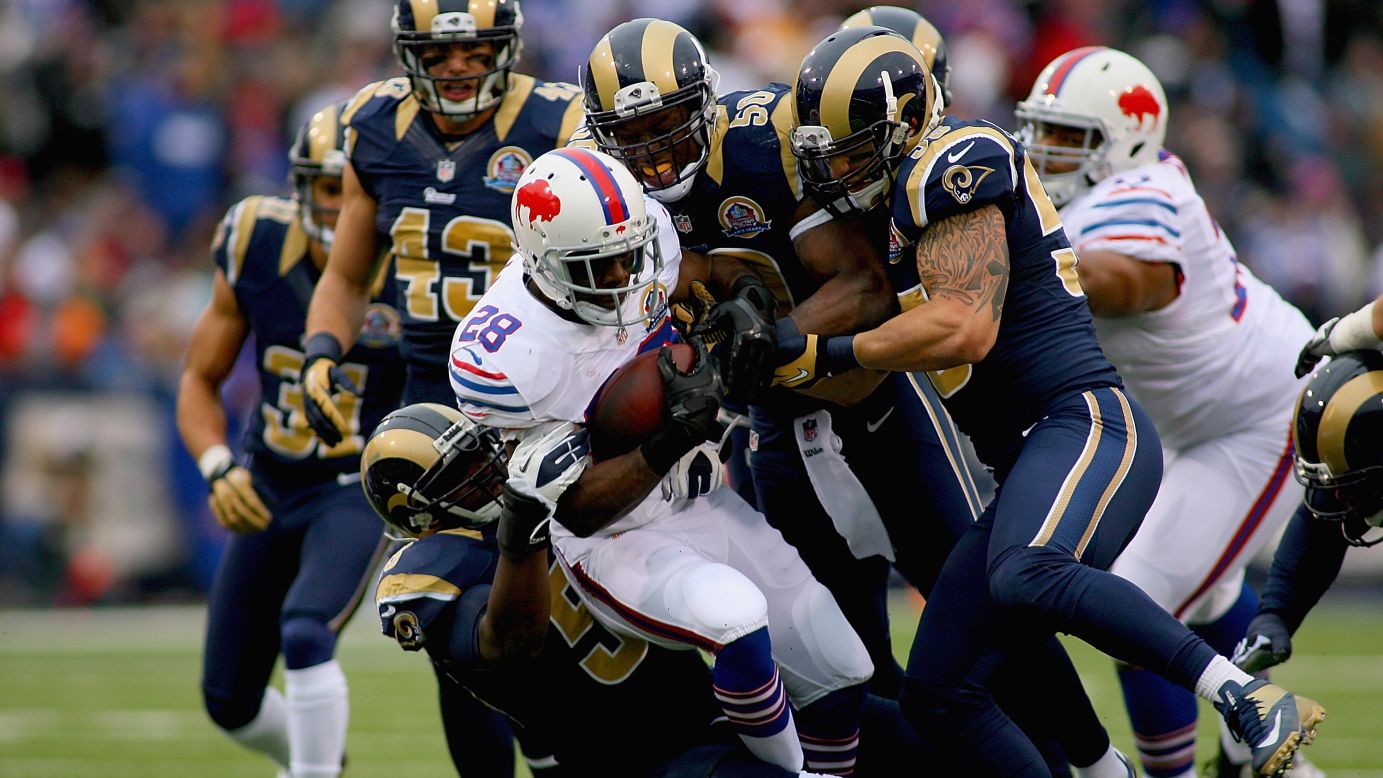Buffalo Bills running back C.J. Spiller is tackled by the St. Louis Rams defense at Ralph Wilson Stadium on Sunday in Orchard Park, New York.