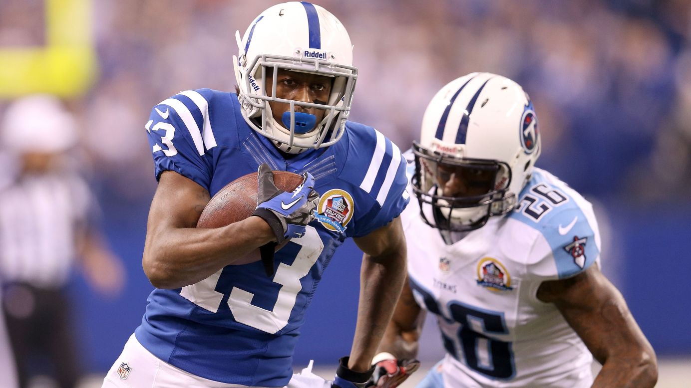 Indianapolis Colts wide receiver T.Y. Hilton rruns with the ball against the Tennessee Titans at Lucas Oil Stadium on Sunday, December 9, in Indianapolis, Indiana.