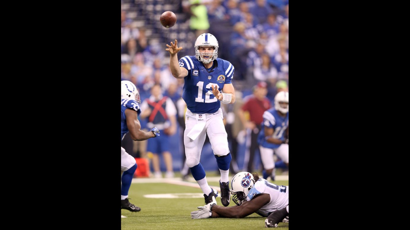 Colts quarterback Andrew Luck throws a pass against the Titans on Sunday.