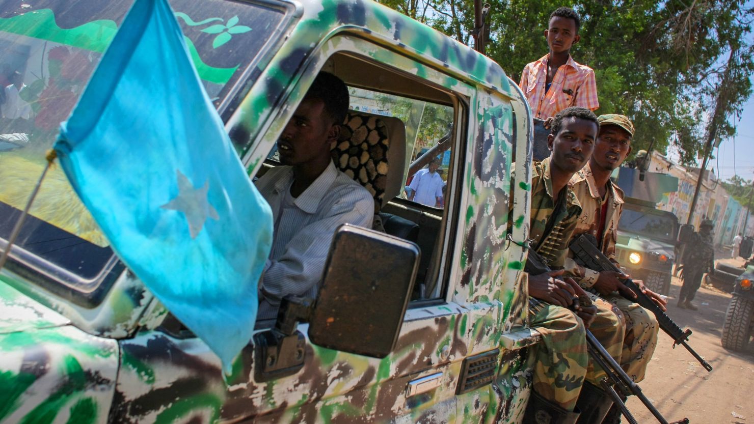This photo released by the African Union-United Nations on November 18 shows soldiers of the Somali National Army. 