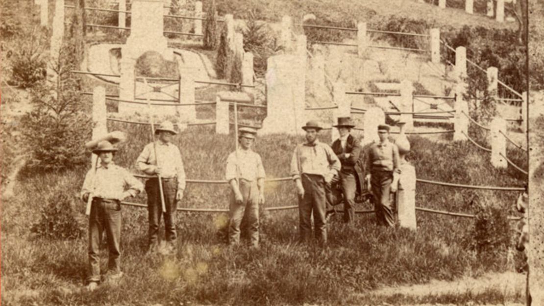 A Green-Wood grounds crew poses for a photo circa 1870.