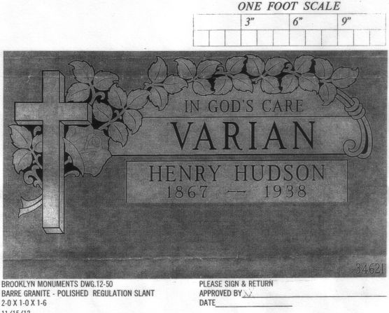 Varian's headstone will have a rose-leaf pattern, picked out by his daughter,  Frances Campbell, now in her 80s.  She said it reminded her of a poem he wrote, "The Rose of New Rochelle." 