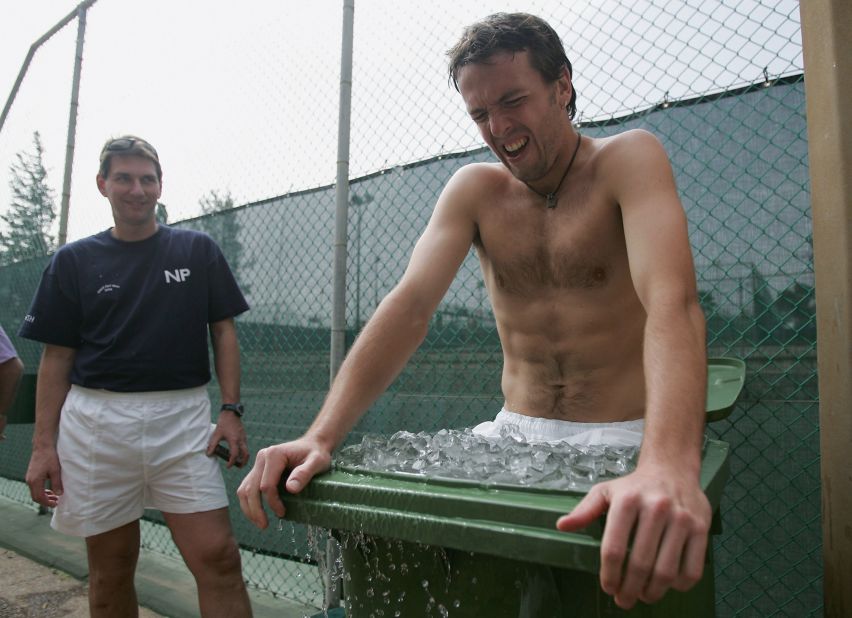 Tennis player Lee Childs suffers for Great Britain ahead of a 2005 Davis Cup clash with Israel. 