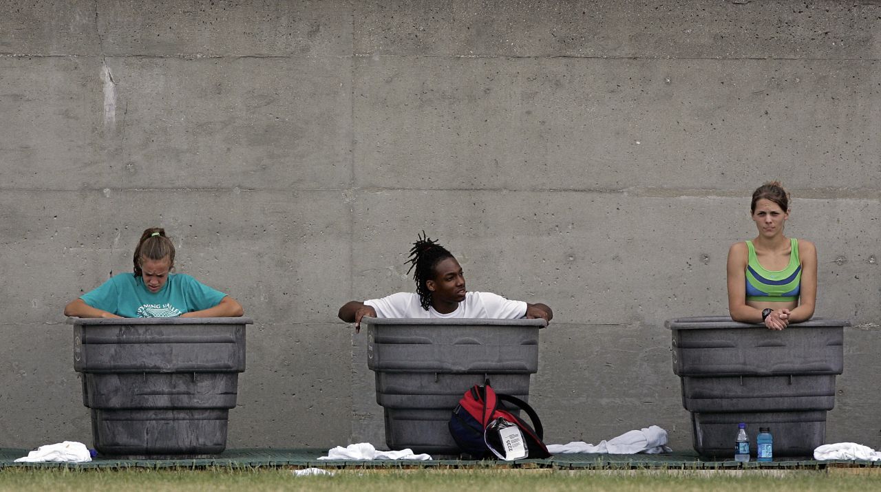 Athletes chill out during the 2007 US Track and Field Championships. 