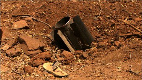 Nyange says this scene from the documentary shows a rocket fired by the Sudanese military, which fell inside a compound that housed a Nuba family.