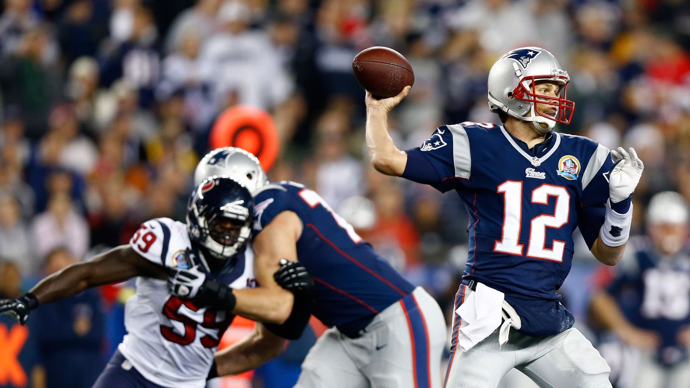 Patriots quarterback Tom Brady fires a pass in the first half Monday night against the Houston Texans.