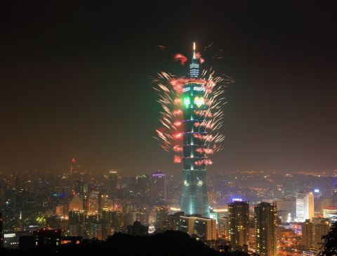 Taipei, the capital of Taiwan, rounds out Solidiance's top ten list of Asia's innovative cities. The Taipei 101 tower is lit up by fireworks on New Year's Eve.