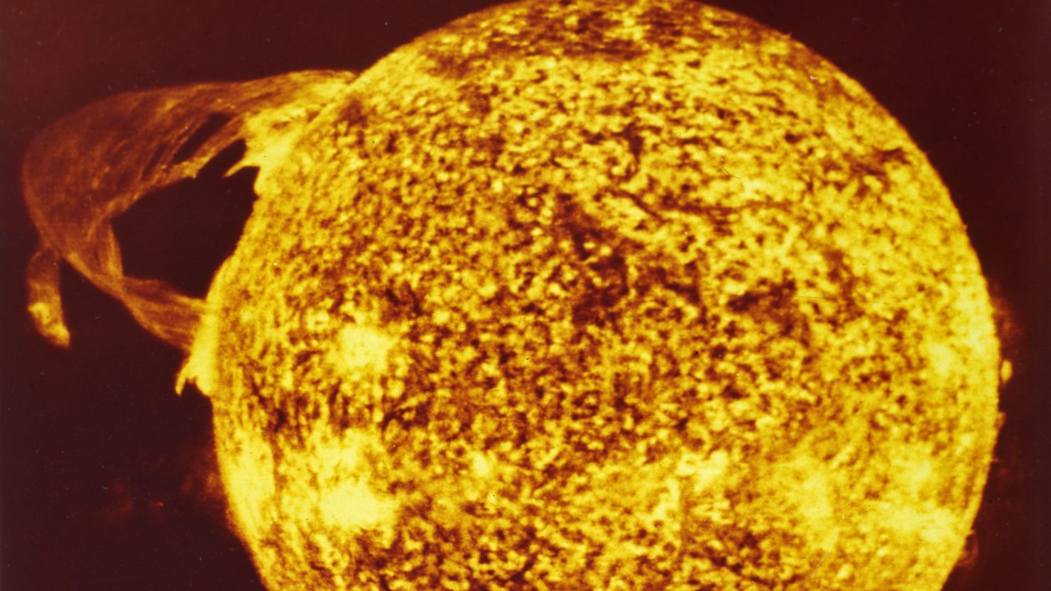 A solar flare on the surface of the sun, caused by the sudden release of energy from the magnetic field, 1974