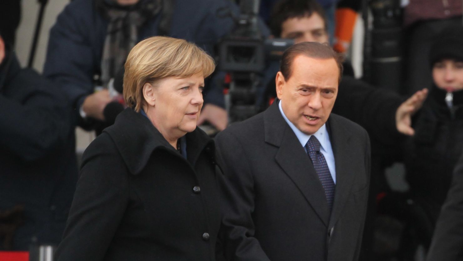 German Chancellor Angela Merkel and former Italian Prime Minister Silvio Berlusconi in Berlin, Germany on January 12, 2011.