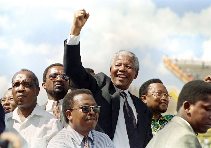Mandela in Mmabatho for an election rally on March 15, 1994.