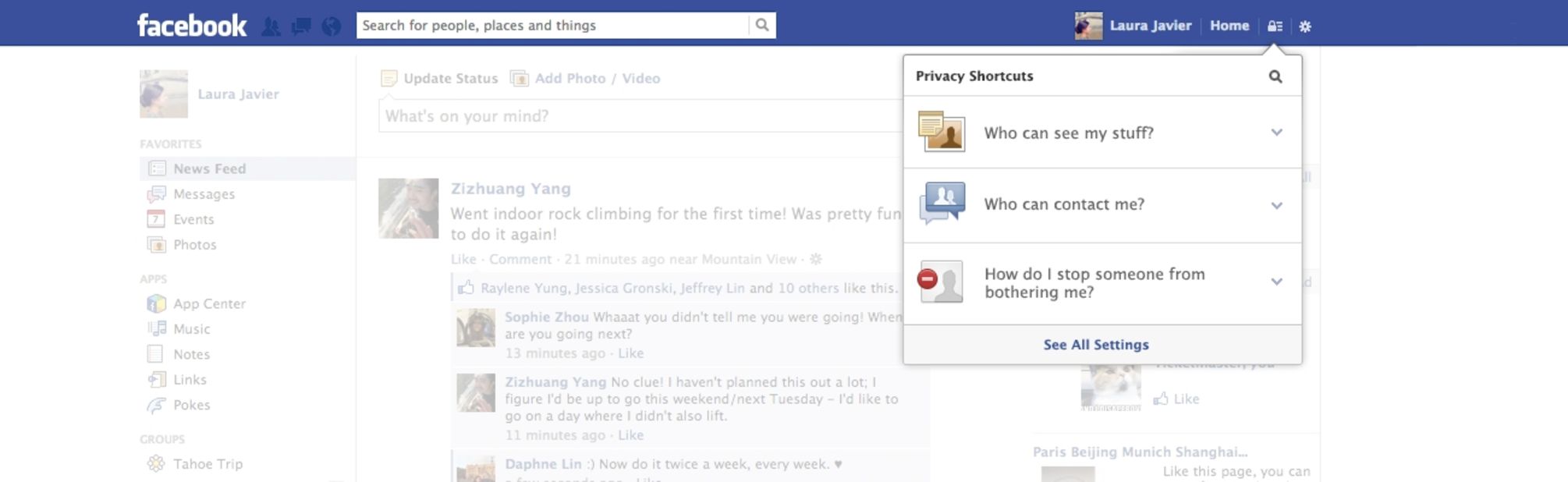 Under Facebook's changes, privacy tools will be accessible from the toolbar.