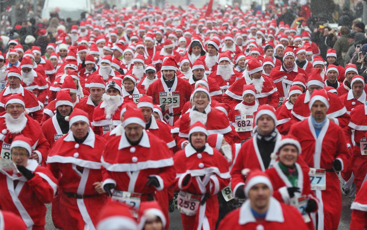 Participants take off in the 4th annual Michendorf Santa Run on December 9 in Michendorf, Germany.