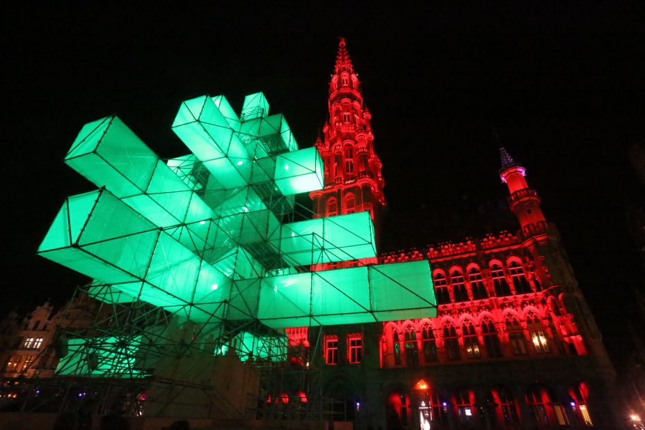 The Grand Place in Brussels, Belgium, is illuminated for Christmas.
