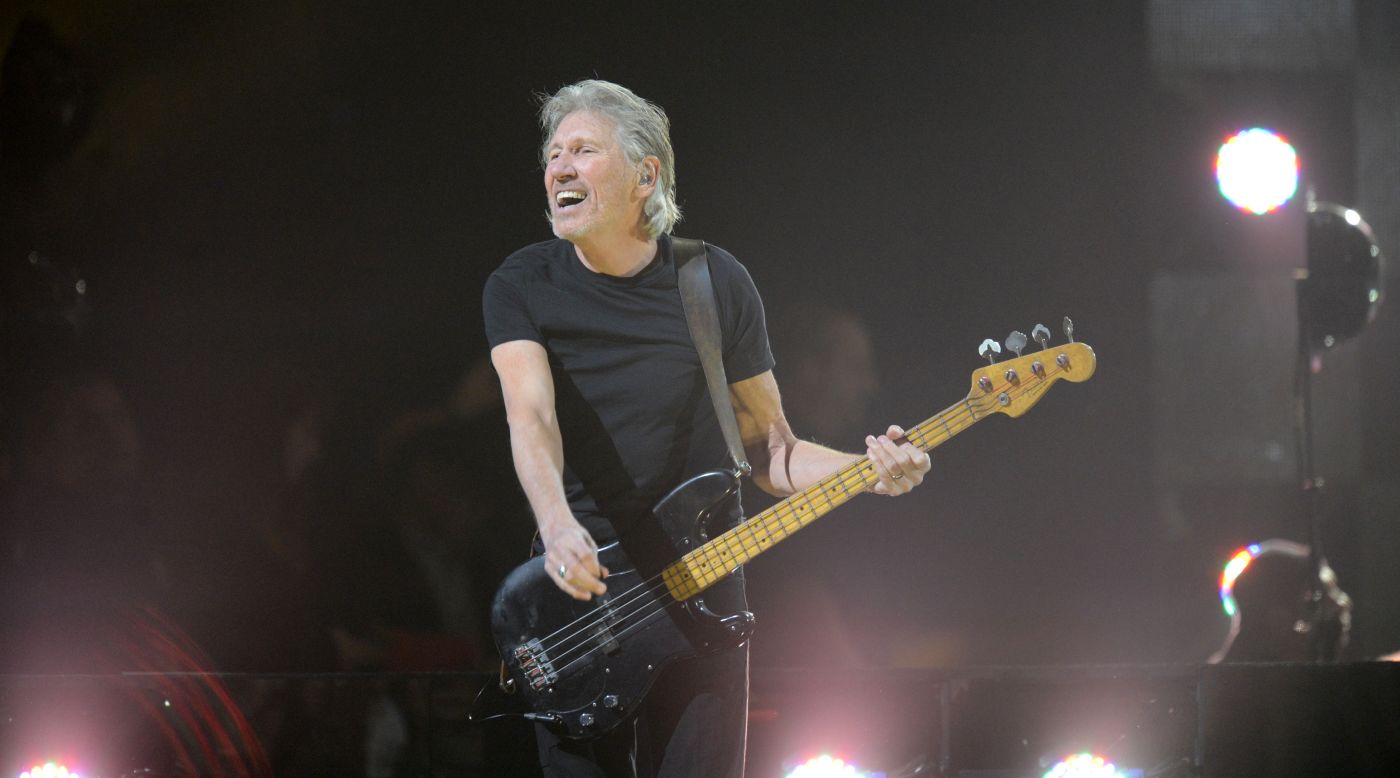 English musician Roger Waters of pink Floyd performs during his set at the benefit.