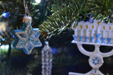 Back in 2006, when the Kopelmans got married, they bought their first Chrismukkah tree. "I was so excited to get our own Christmas tree, but wanted a way for my husband to be excited about it too ... thus the blue and white lights and more ornaments for him," she said. 