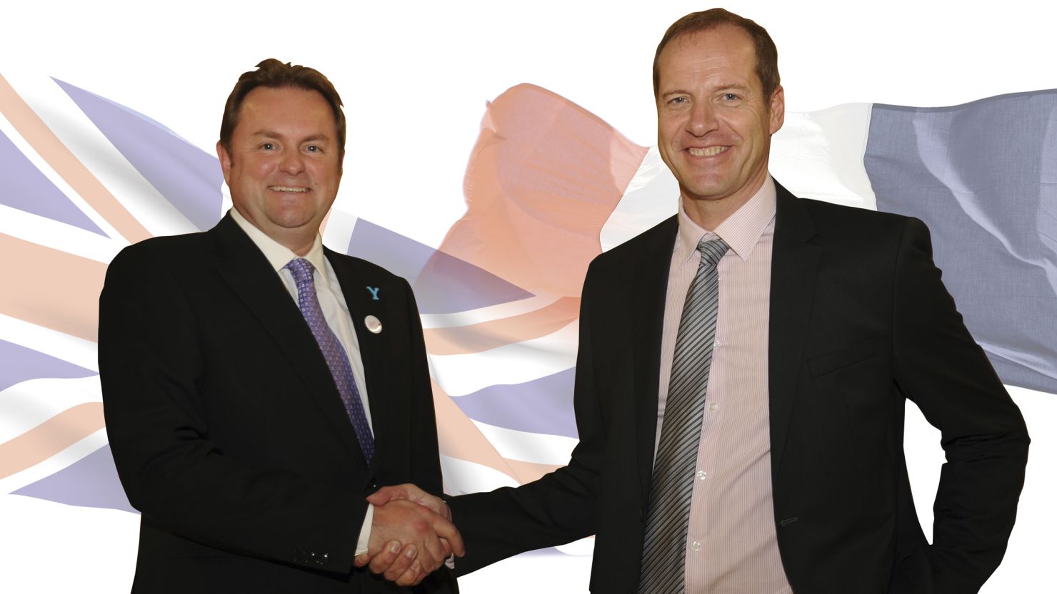 Shake on it. Gary Verity, chief executive of Welcome to Yorkshire, and Tour organizer Christian Prudhomme seal the 2014 deal.