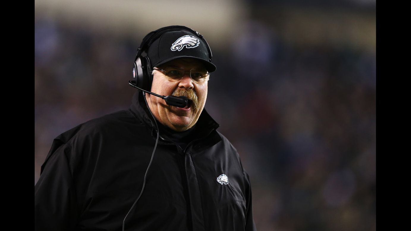Philadelphia Eagles head coach Andy Reid makes a call from the sidelines during Thursday's game against the Cincinnati Bengals  on December 13.