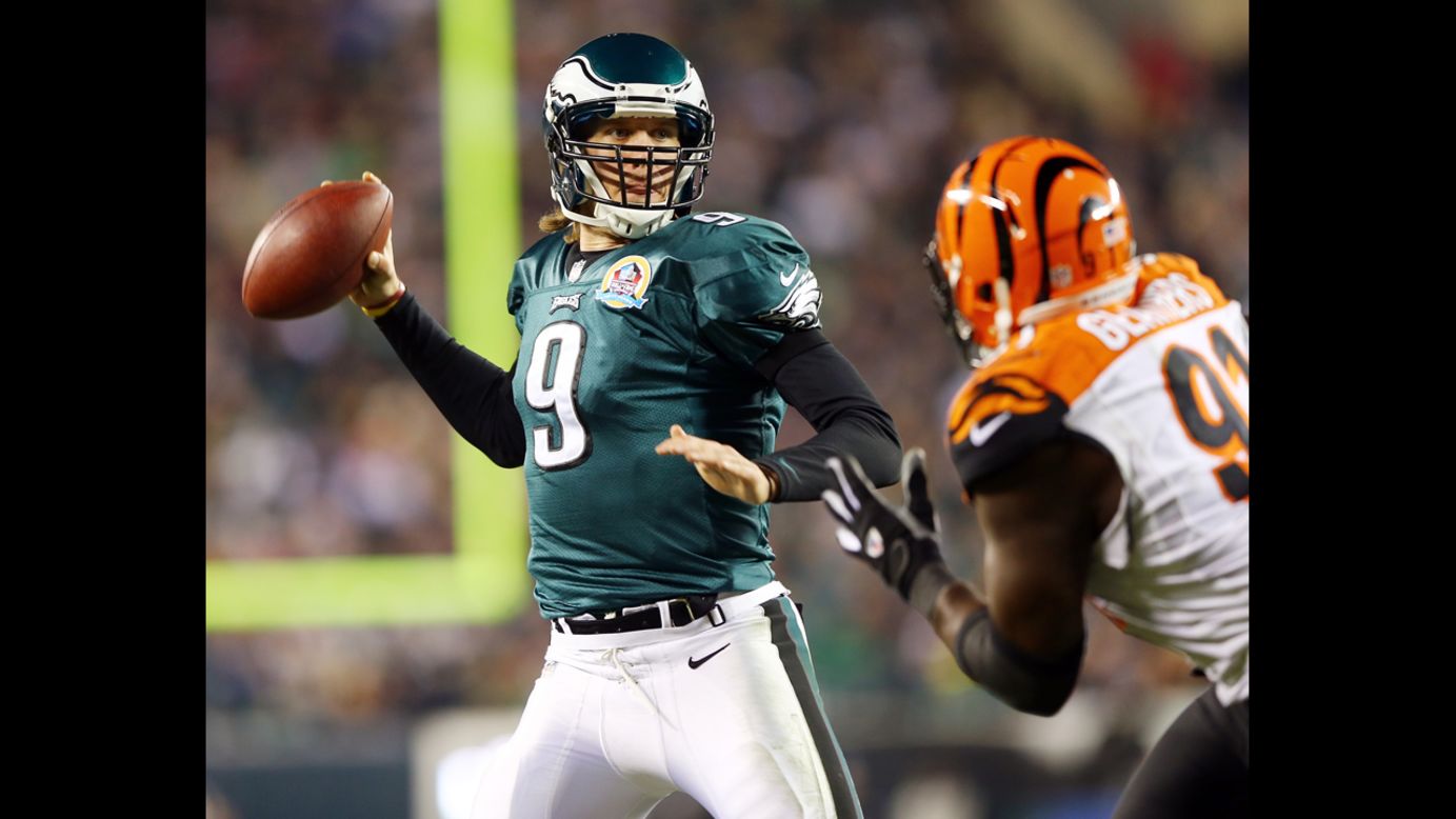 Nick Foles of the Philadelphia Eagles passes the ball in the first quarter against the Cincinnati Bengals on December 13.