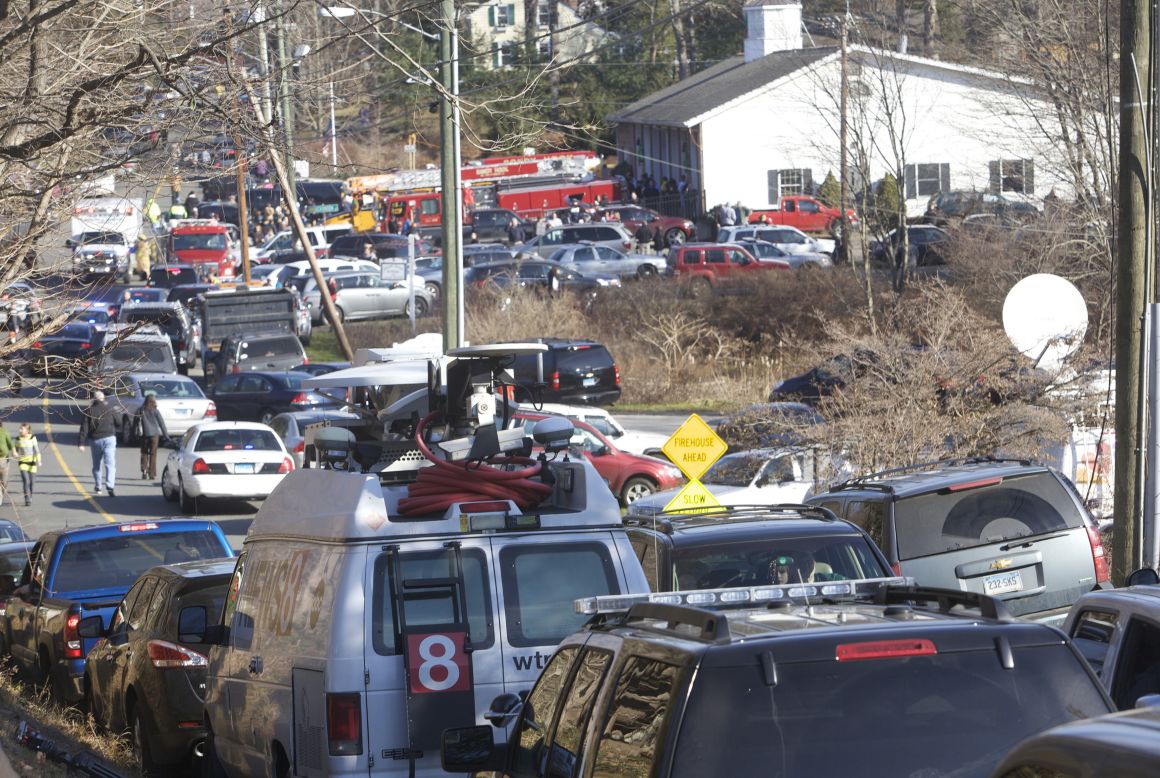 The streets around Sandy Hook Elementary are packed with first responders and other vehicles.