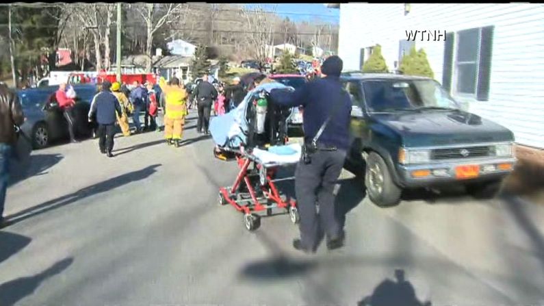 A view of the scene at Sandy Hook Elementary School after the shooting.