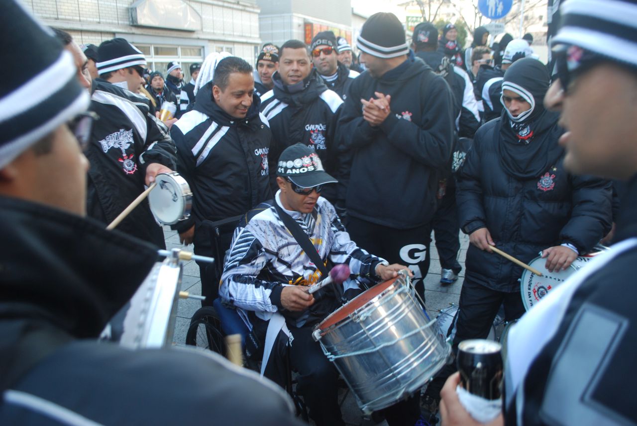 As well as the flags, banners and scarves, no Brazilian group of supporters would be complete without a drummer.