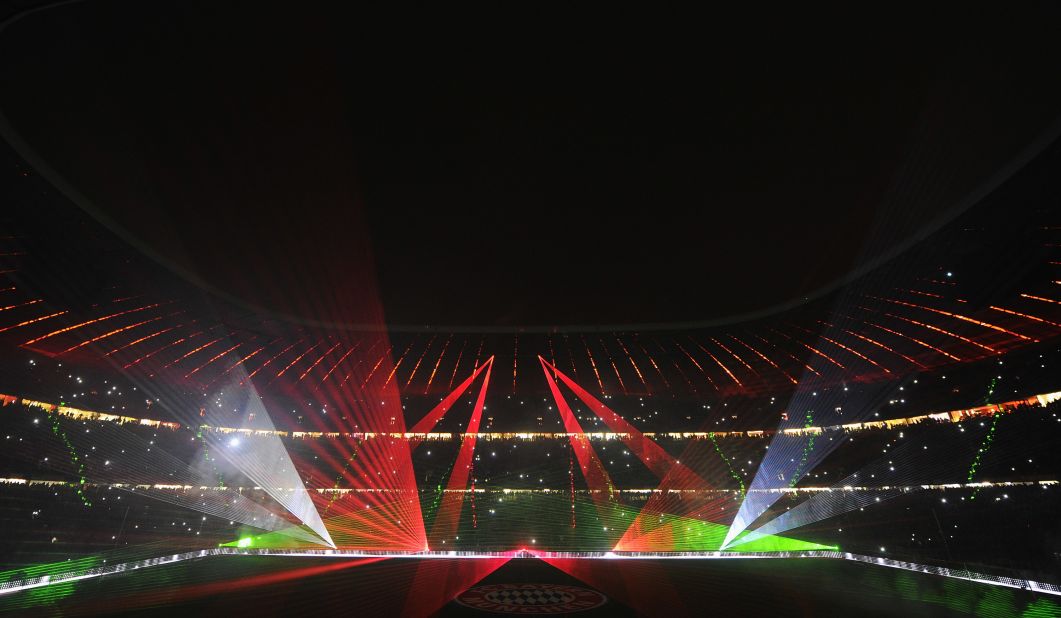 The Allianz Arena was lit up with a laser show to farewell the players, who will start a four-week break after Tuesday's German Cup game at Augsburg.