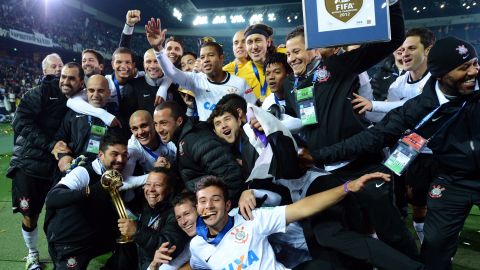 Corinthians of Brazil celebrate victory after it defeated Chelsea 1-0 at  the Club World Cup final in Japan. 