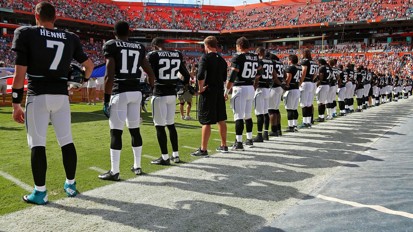 The Jacksonville Jaguars have a moment of silence in honor of the Sandy Hook Elementary School shooting victims before their game against the Miami Dolphins on December 16. 