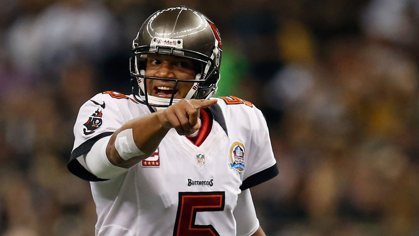 Josh Freeman of the Tampa Bay Buccaneers reacts to a play against the New Orleans Saints on Sunday.