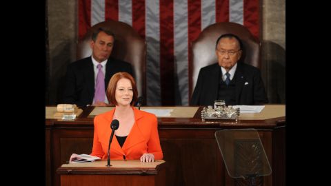Inouye, right, and Speaker of the House John Boehner listen to Australian Prime Minister Julia Gillard address Congress on March 9, 2011. Inouye was the second longest-serving U.S. senator in the chamber's history, winning his ninth consecutive term in 2010.