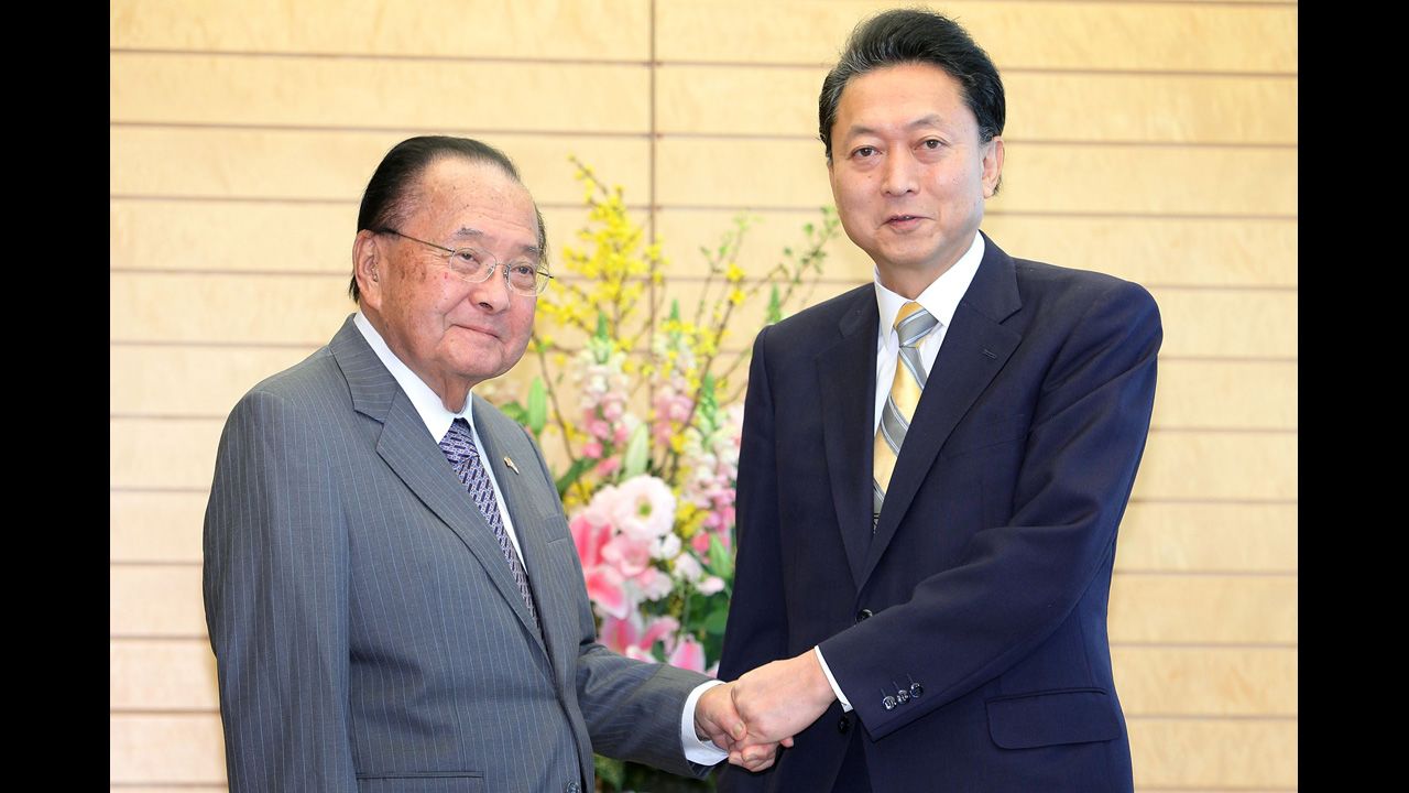 Inouye, left, shakes hands with Japanese Prime Minister Yukio Hatoyama before their meeting on January 15, 2010, in Tokyo. Inouye was a senator for all but three of the Hawaii's 53 years as a state and had served as its first House member before that.