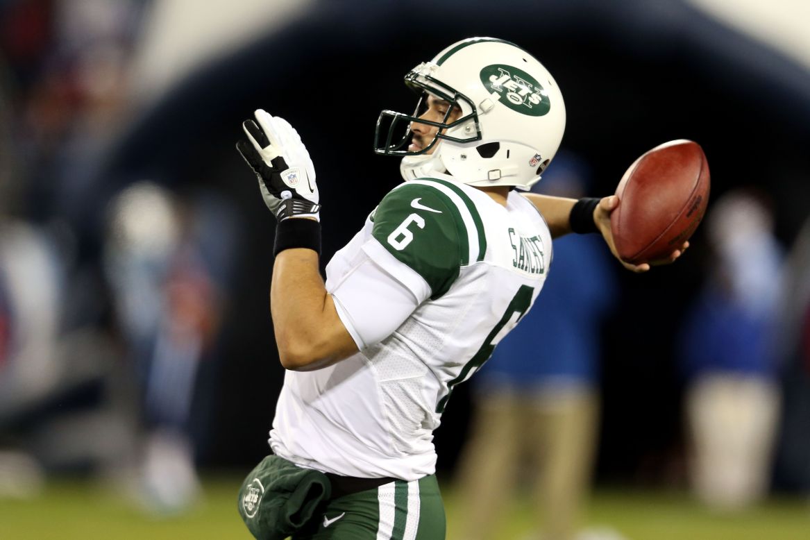 Jets quarterback Mark Sanchez warms up prior to the game against the Titans on Monday.