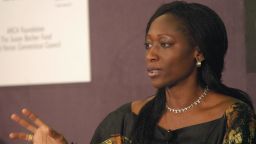 Hasfat Abiola, daughter of the Nigerian President Moshood Abiola, who died in jail, after a military coup, speaks, 18 January 2007, at the Vital Voices of Africa, Leadership Summit for women and girls, being held at the Cape Town International Convention Centre. 