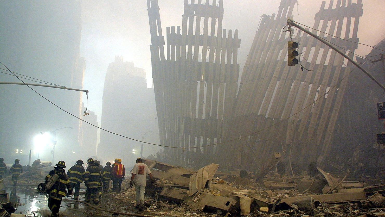 Firefighters make their way through the rubble of the World Trade Center on September 11, 2001. (file photo)