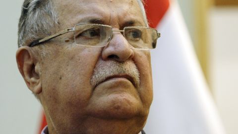 Iraqi President Jalal Talabani is shown on January 23, 2010, in Baghdad. A lawmaker says he is in intensive care.