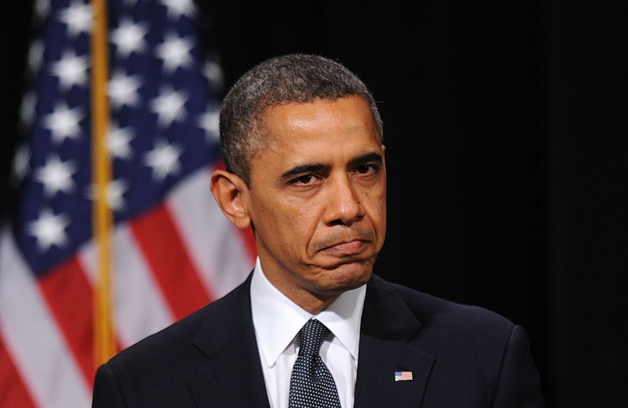 <strong>December 16: </strong>U.S. President Barack Obama speaks at an interfaith vigil for the shooting victims from Sandy Hook Elementary School at Newtown High School in Newtown, Connecticut.
