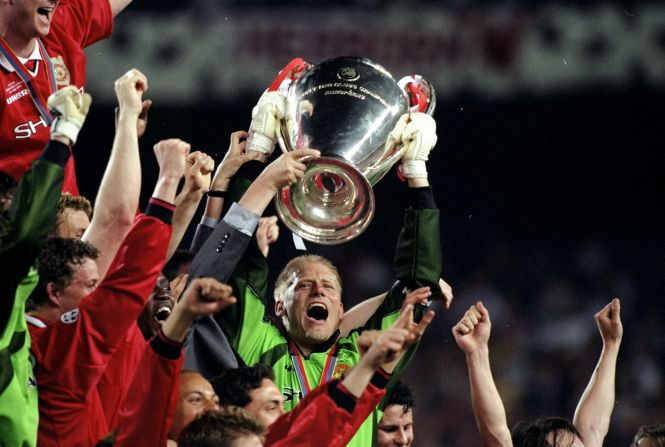 In the absence of suspended skipper Roy Keane, Peter Schmeichel captained Manchester United to European Champions League glory in 1999. United trailed Bayern Munich 1-0 heading into the 90th minute, but stunned the Germans by scoring twice in a matter of minutes to seal a famous 2-1 success. The win completed an historic Champions League, Premier League and FA Cup treble.
