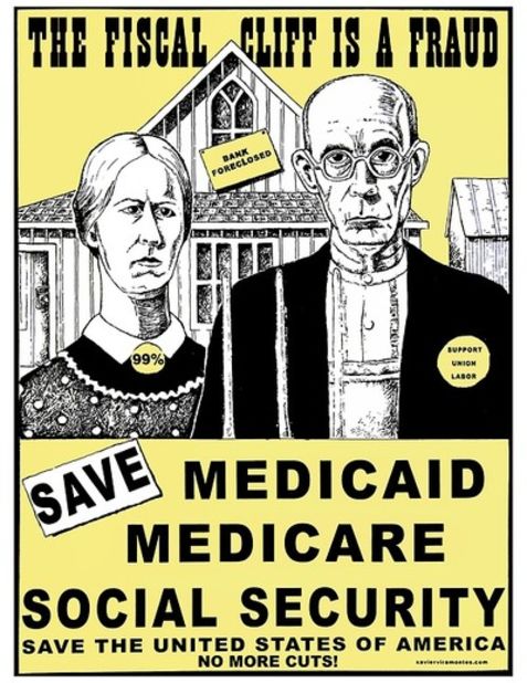 A cropped version of "Save Medicare, Medicaid, Social Security," by Xavier Viramontes 