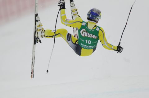 Even the best can take a tumble. World and Olympic champion Aksel Lund Svindval goes airborne during training for a World Cup race at Schladming in Austria.
