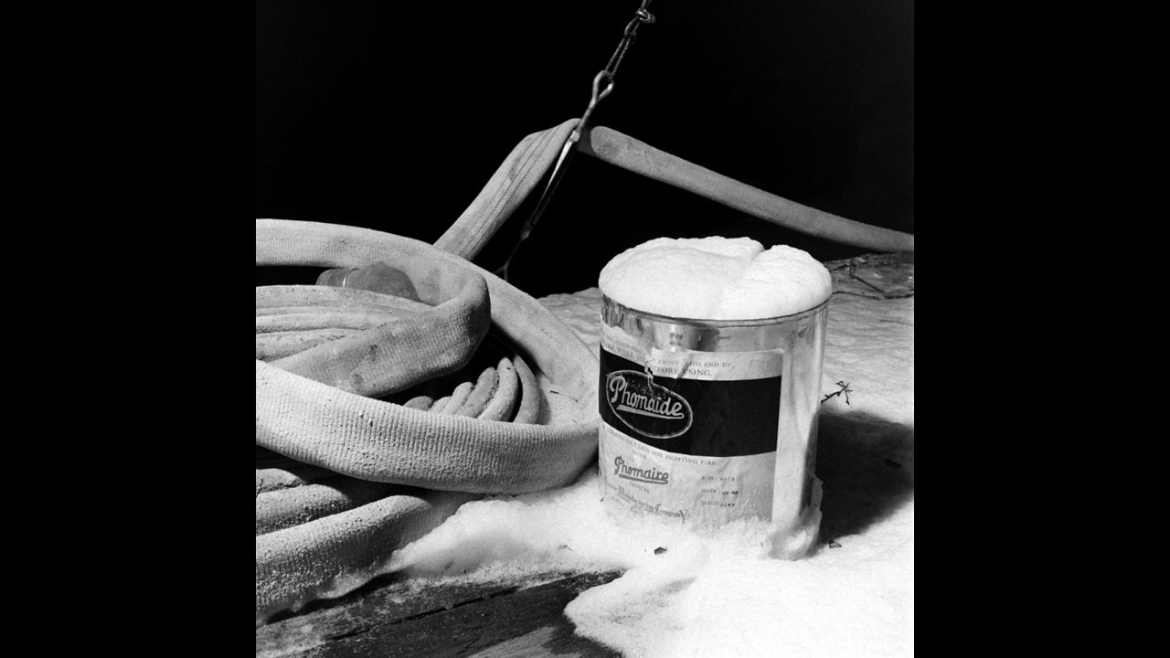 A can of fake snow sits on the set.